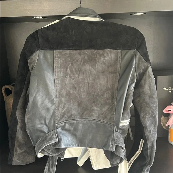 AllSaints Balfern Mixed Leather Moto Jacket black and white - Picture 5 of 7